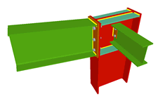 Column to beam bolted moment connection using front plate with a simply connected orthogonal beam using lateral plate