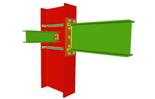 Column to beam bolted moment connection using front plate with a simply connected orthogonal beam using lateral plate (continuous column)