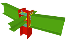Column to two beam bolted moment connection with haunch using front plates and two simply connected orthogonal beams using lateral plates