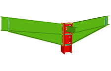 Column to two beam bolted moment connection with haunches using front plates and simply connected orthogonal beam using lateral plate