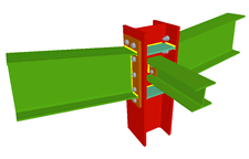 Column to two beam bolted moment connection using front plates and simply connected orthogonal beam using lateral plate (continuous column)