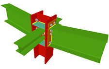 Column to two beam bolted moment connection using front plates and two simply connected orthogonal beams using lateral plates (continuous column)